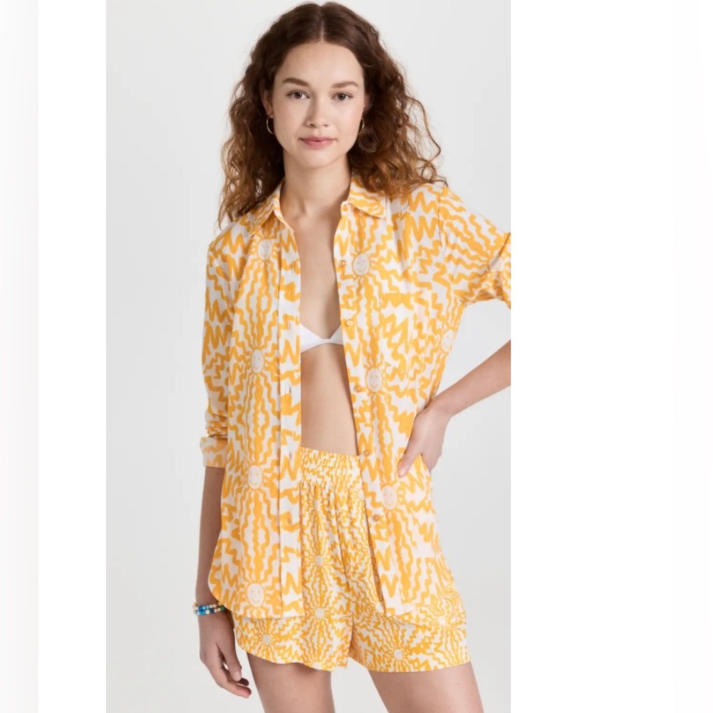 NEW Le Superbe Sun Struck Yellow Printed Button Down Shirt